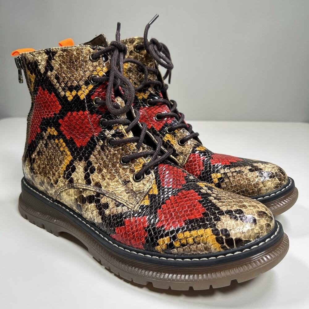 Jellypop Scotland Womens 8.5M Snake Print Combat Boots Lace Up Zip Multicolor